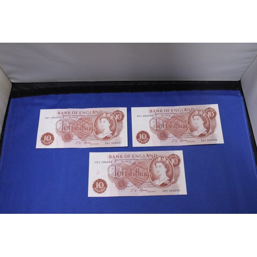 317 - SIX BANK OF ENGLAND TEN SHILLINGS' NOTES FEATURING QUEEN ELIZABETH II SIGNED BY CHIEF CASHIER J.S. F... 