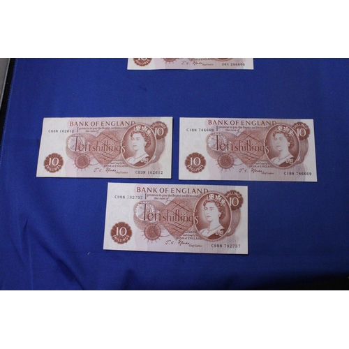 317 - SIX BANK OF ENGLAND TEN SHILLINGS' NOTES FEATURING QUEEN ELIZABETH II SIGNED BY CHIEF CASHIER J.S. F... 