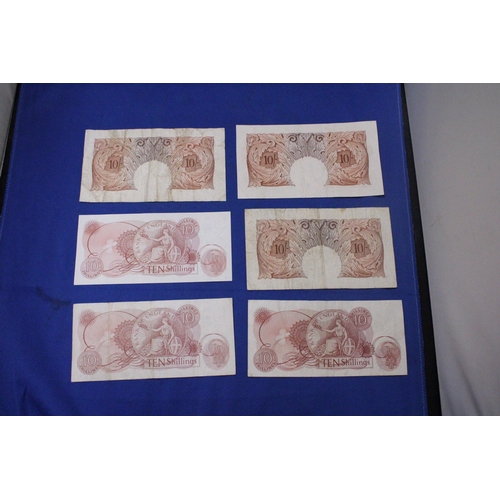 318 - SIX BANK OF ENGLAND TEN SHILLINGS' NOTES FEATURING QUEEN ELIZABETH II FIVE SIGNED BY CHIEF CASHIER L... 