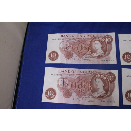 319 - FIVE BANK OF ENGLAND TEN SHLLING NOTES FEATURING QUEEN ELIZABETH II SIGNED BY CHIEF CASHIER HOLLOM (... 