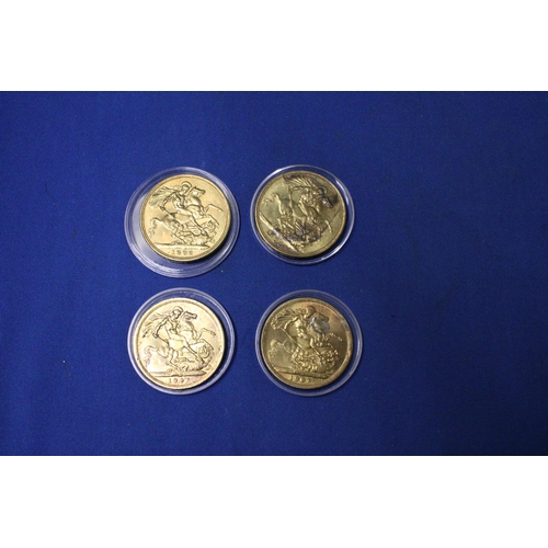 405 - FOUR GOLD PLATED REPLICA COINS APPROXIMATELY 38MM DIAMETER