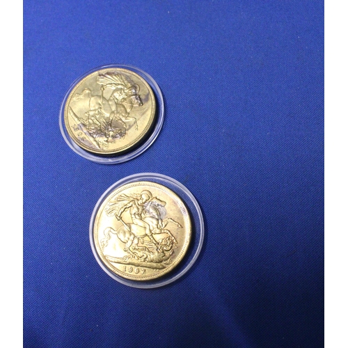 405 - FOUR GOLD PLATED REPLICA COINS APPROXIMATELY 38MM DIAMETER