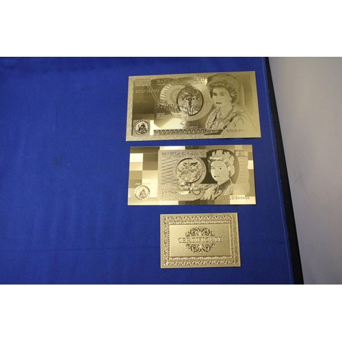 412 - A SET OF FOUR 24 CARAT GOLD FOIL GREAT BRITIAN NOTES TO INCLUDE A £20, £10, £5 AND £1 WITH CERTIFICA... 