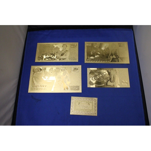 412 - A SET OF FOUR 24 CARAT GOLD FOIL GREAT BRITIAN NOTES TO INCLUDE A £20, £10, £5 AND £1 WITH CERTIFICA... 