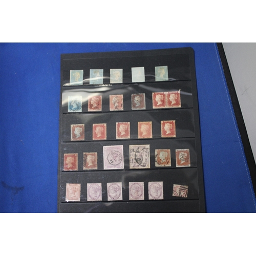 433 - A PAGE OF EARLY VICTORIAN STAMPS TO INCLUDE IVORY HEAD REVERSES AND TWO 2/6 PURPLE STAMPS