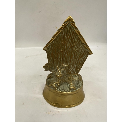 161 - A HEAVY VINTAGE BRASS BIRD AND BIRD HOUSE ORNAMENT