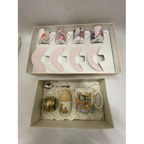 232 - AN AS NEW AND BOXED SET OF FOUR DAVID WRIGHT'S 'LOVELIES' CUPS AND SAUCERS, PLUS A VINTAGE BOXED CHI... 