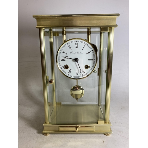 34 - A FRAMZ HERMLE FOX & SIMPSON BRUSH METAL AND BEVELLED CARRIAGE CLOCK