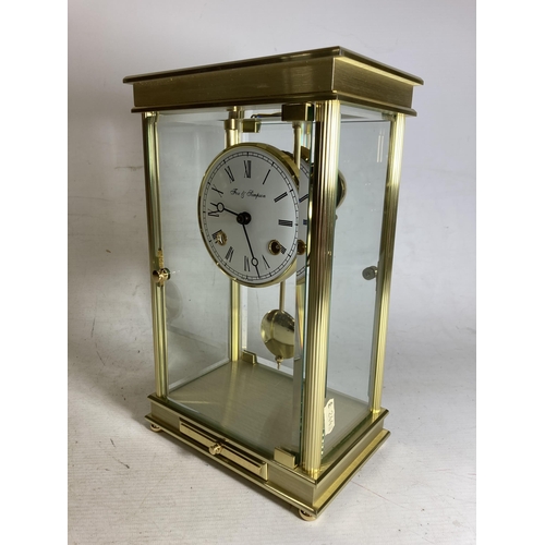 34 - A FRAMZ HERMLE FOX & SIMPSON BRUSH METAL AND BEVELLED CARRIAGE CLOCK