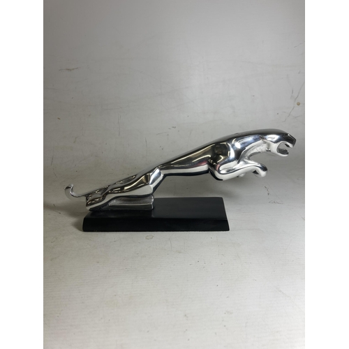 35 - A CHROME JAGUAR CAR MASCOT ON BASE