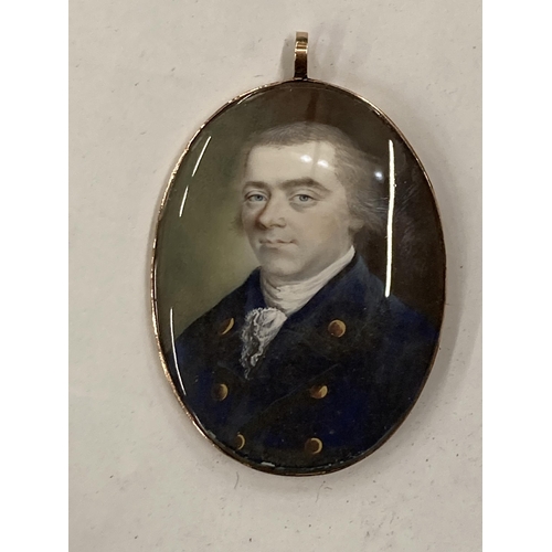 58 - TWO EARLY 19TH CENTURY PORTRAIT MINIATURES WITHIN UNMARKED YELLOW METAL PENDANT MOUNTS