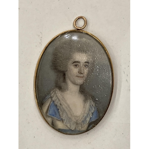 58 - TWO EARLY 19TH CENTURY PORTRAIT MINIATURES WITHIN UNMARKED YELLOW METAL PENDANT MOUNTS