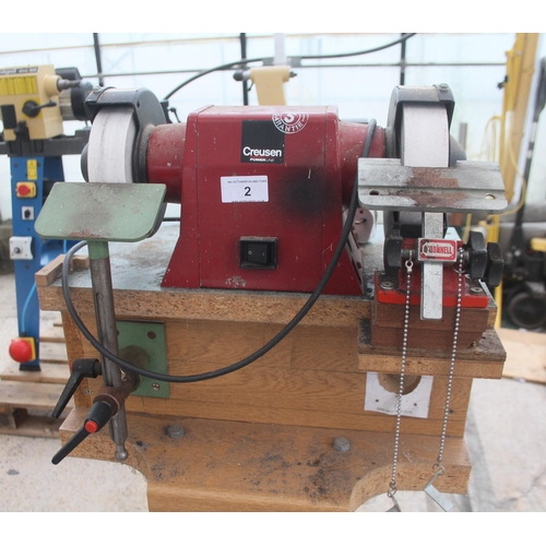 2 - CREUSEN BENCH GRINDER ON STAND FOR SHARPENING PLANE BLADES& WOOD TURNING CHISELS IN FULL WORKING ORD... 