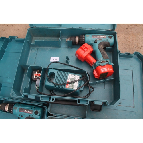 431 - 3 MAKITA BATTERY DRILLS  + VAT