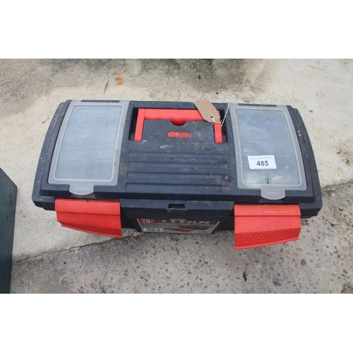 485 - BLACK PLASTIC TOOL BOX AND CONTENTS  NO VAT