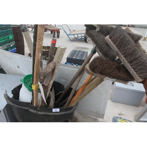 567 - BIN OF GARDEN TOOLS ETC  NO VAT