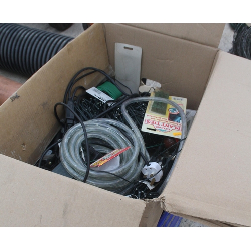 732 - 2 BOXES OF VARIOUS ITEMS, CHRISTMAS LIGHTS, GARDEN WIRE ETC.  + VAT