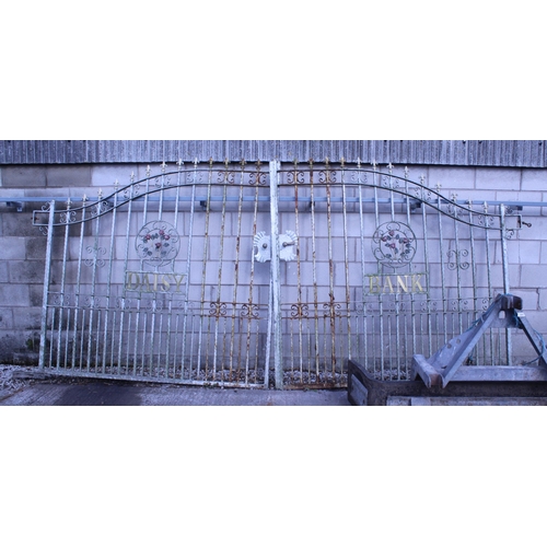 223A - LARGE PAIR OF GALVANISED DRIVEWAY GATES WITH THE WORDS 