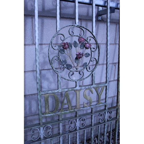 223A - LARGE PAIR OF GALVANISED DRIVEWAY GATES WITH THE WORDS 