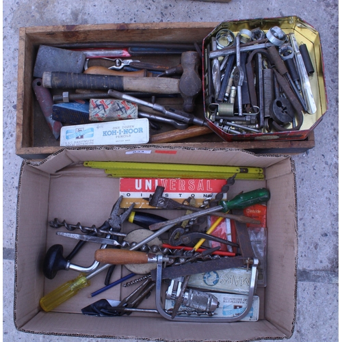 834 - 2 BOXES OF VARIOUS TOOLS INCLUDING DRILLS ETC.  NO VAT