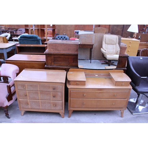 2958 - AN OAK LEBUS CHEST OF THREE DRAWERS AND MATCHING DRESSING TABLE