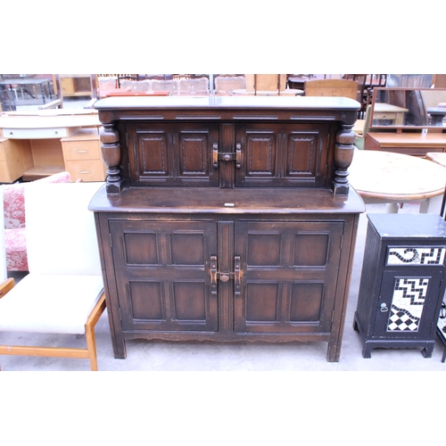 2961 - A COURT CUPBOARD WITH TWO DRAWERS AND TWO CUPBOARDS TO BASE, 46.5