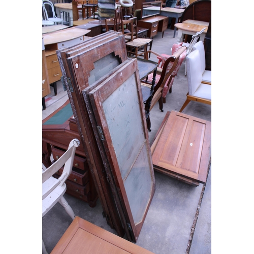 2963 - SIX PITCH PINE GLASS CUPBOARD DOORS AND SIX PANEL