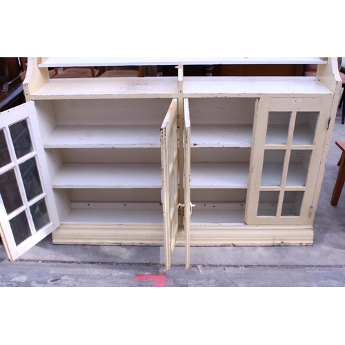 2965 - A VICTORIAN PAINTED PINE FOUR DOOR BOOKCASE TOP, 60