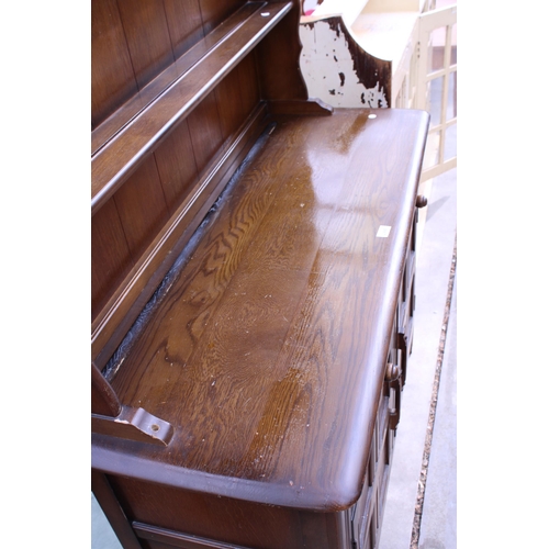 2966 - A REPRODUCTION ELM DRESSER WITH PLATE RACK, 48