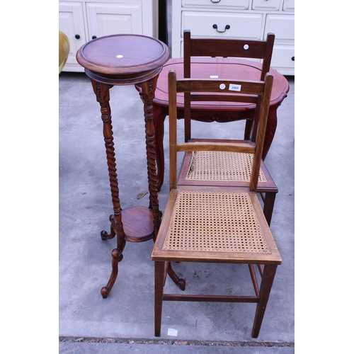 2969 - A VICTORIAN STYLE BARLEY-TWIST JARDINIER STAND AND A PAIR OF BEDROOM CHAIRS