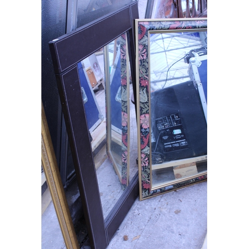 2976 - A FAUX LEATHER WALL MIRROR AND TWO OTHER MIRRORS