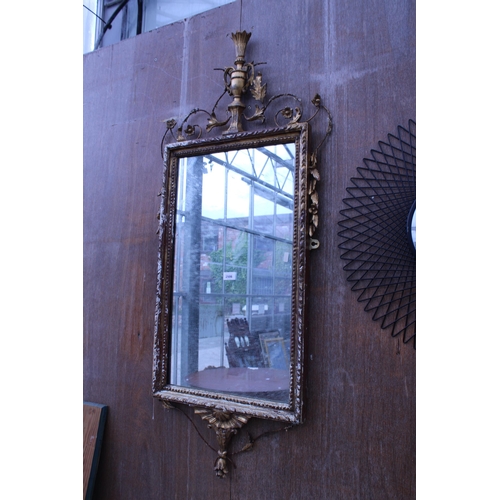 2986 - A 19TH CENTURY STYLE GILT FRAMED WALL MIRROR WITH VASE AND FOLIATE DECORATION, 51