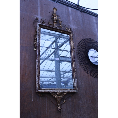 2986 - A 19TH CENTURY STYLE GILT FRAMED WALL MIRROR WITH VASE AND FOLIATE DECORATION, 51