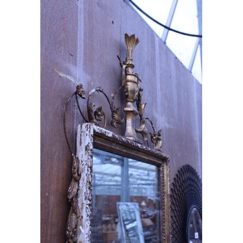 2986 - A 19TH CENTURY STYLE GILT FRAMED WALL MIRROR WITH VASE AND FOLIATE DECORATION, 51