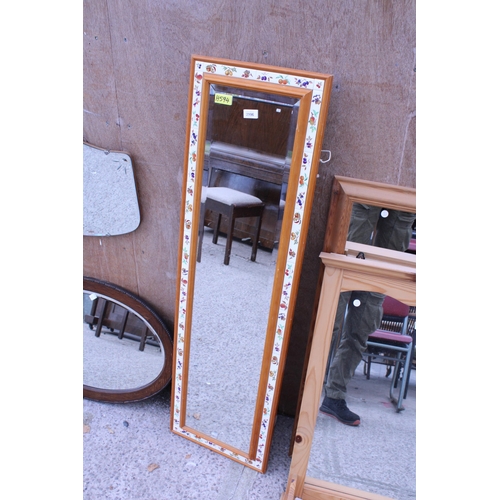 2996 - A BEVEL EDGE WALL MIRROR WITH INSET TILES, 51