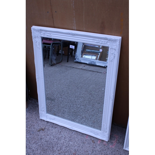 3002 - A 19TH CENTURY STYLE WHITE FRAMED BEVEL EDGE WALL MIRROR, 37