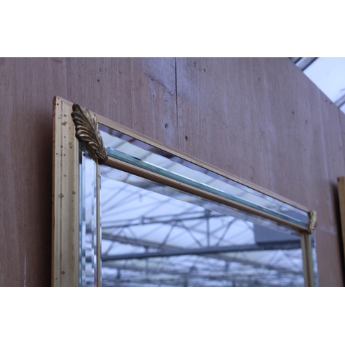 3004 - A 19TH CENTURY STYLE GILT FRAME DOUBLE BEVEL EDGE WALL MIRROR, 40