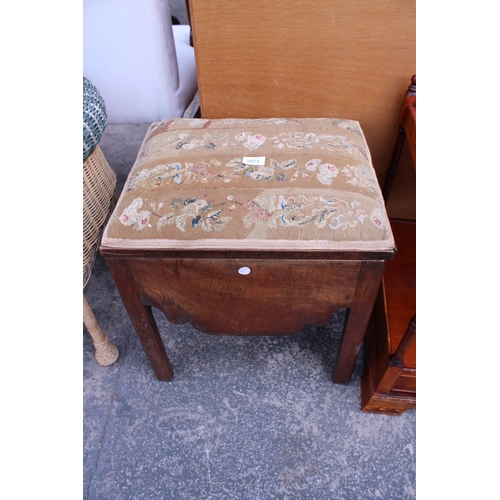 2871 - A VICTORIAN MAHOGANY BOX STOOL WITH FLORAL WOOLWORK TOP