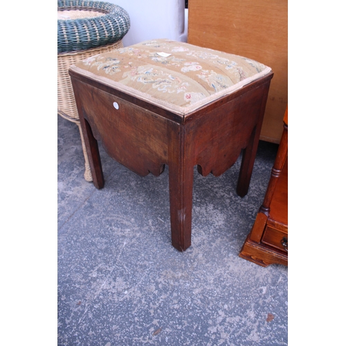 2871 - A VICTORIAN MAHOGANY BOX STOOL WITH FLORAL WOOLWORK TOP