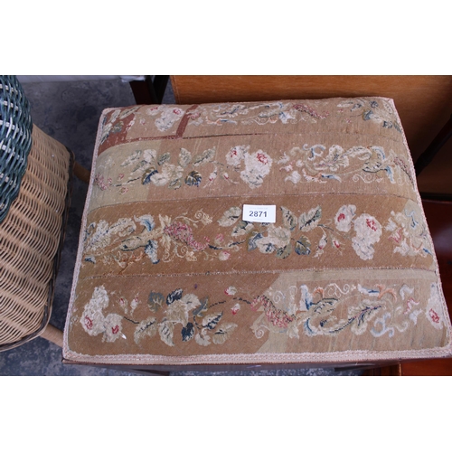 2871 - A VICTORIAN MAHOGANY BOX STOOL WITH FLORAL WOOLWORK TOP