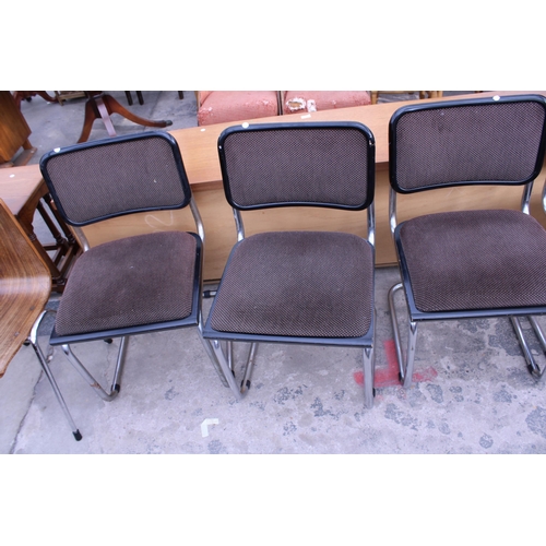 2873 - A SET OF SIX RETRO BLACK FRAMED DINING CHAIRS ON TUBULAR POLISHED CHROME FRAMES