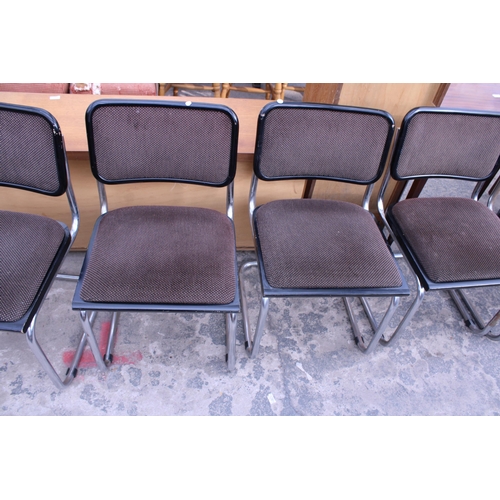 2873 - A SET OF SIX RETRO BLACK FRAMED DINING CHAIRS ON TUBULAR POLISHED CHROME FRAMES