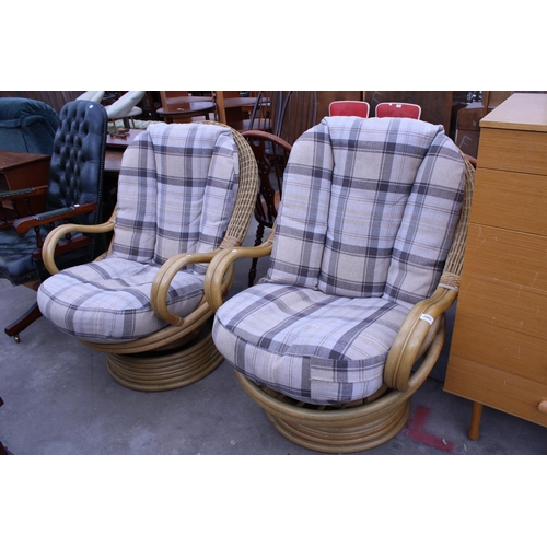 2882 - A PAIR OF WICKER AND BAMBOO SWIVEL CHAIRS