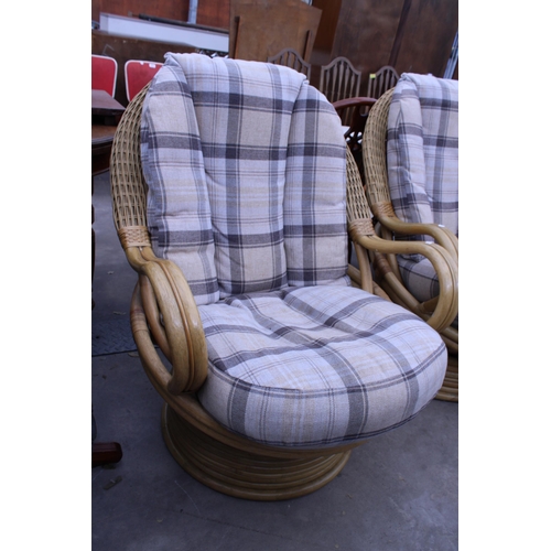 2882 - A PAIR OF WICKER AND BAMBOO SWIVEL CHAIRS