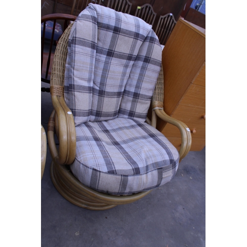 2882 - A PAIR OF WICKER AND BAMBOO SWIVEL CHAIRS