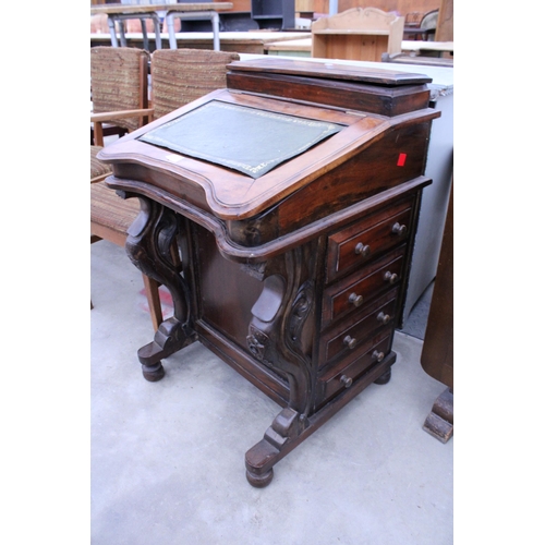 2893 - A VICTORIAN STYLE DAVENPORT WITH EIGHT DRAWERS AND SCROLL FRONT SUPPORTS