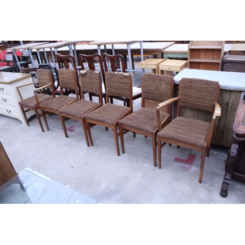 2894 - A SET OF SIX RETRO OAK DINING CHAIRS, TWO BEING CARVERS