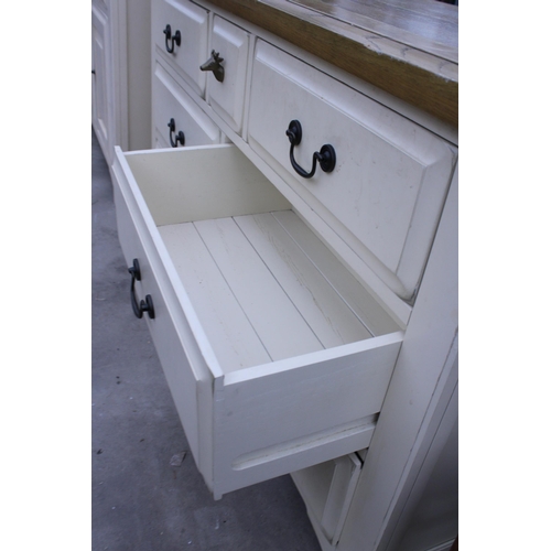 2895 - A WHITE CHEST OF SEVEN DRAWERS WITH OAK TOP, 53