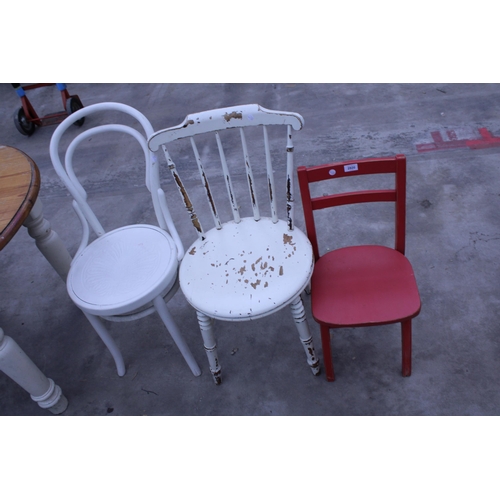 2920 - A PAINTED VICTORIAN KITCHEN CHAIR, PAINTED CHILDS CHAIR AND A BENTWOOD CHAIR