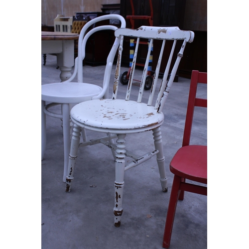 2920 - A PAINTED VICTORIAN KITCHEN CHAIR, PAINTED CHILDS CHAIR AND A BENTWOOD CHAIR